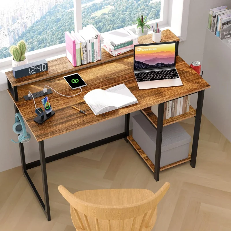 Reversible Computer Desk w/ USB Charging Port and Power Outlet