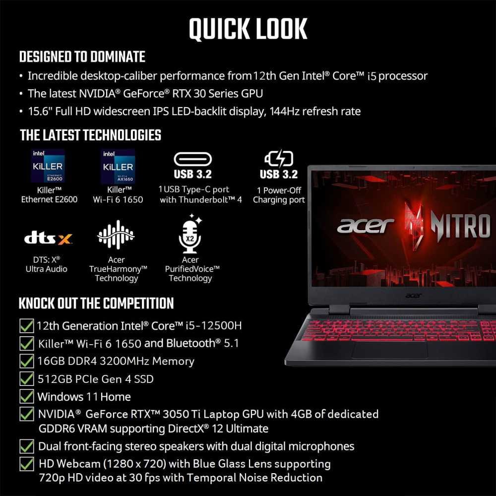 Acer Nitro 5 AN515-58-57Y8 - Intel Core i5, NVIDIA GeForce RTX, 144Hz Display, and Killer Features | TekChoice Electronics