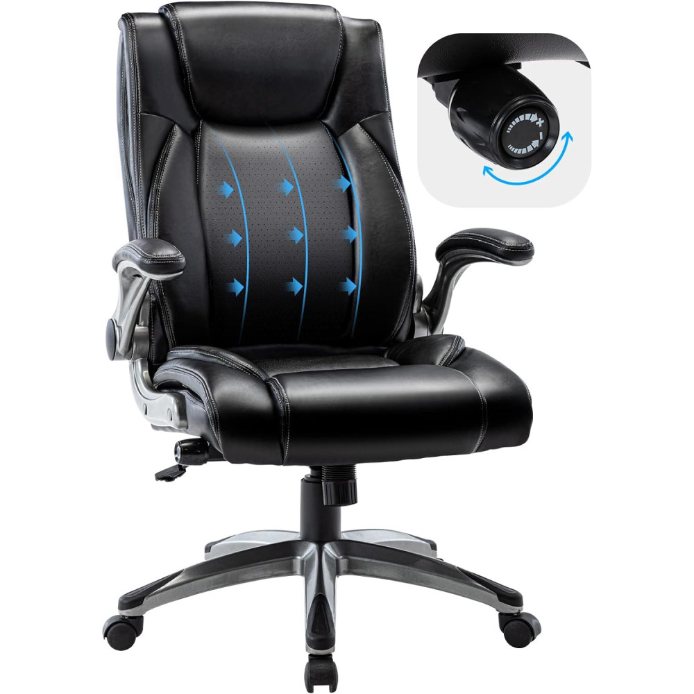 Executive Leather Office Chair - Ergonomic, Adjustable Lumbar Support