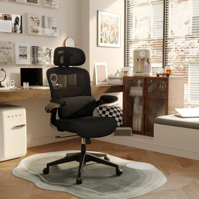 Ergonomic Desk Chair for Home Office Student, Featuring Adjustable Lumbar Support & Flip-up Armrest