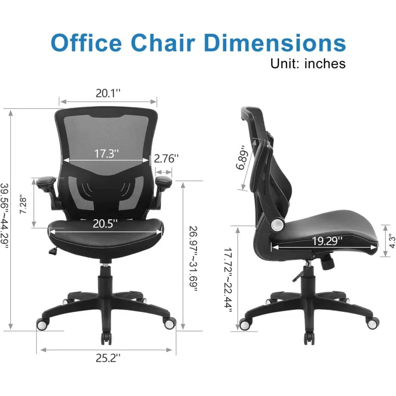Swivel Executive Task Chair w/ Mesh Back, Adjustable Lumbar Support, and Flip-up Arms
