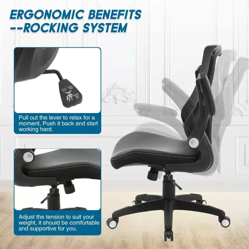 Swivel Executive Task Chair w/ Mesh Back, Adjustable Lumbar Support, and Flip-up Arms