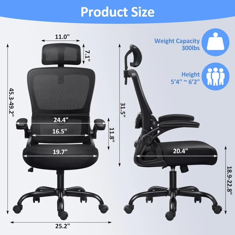 Home Office Chair w/ High Backrest, Suitable for All Sizes – Ergonomic Design