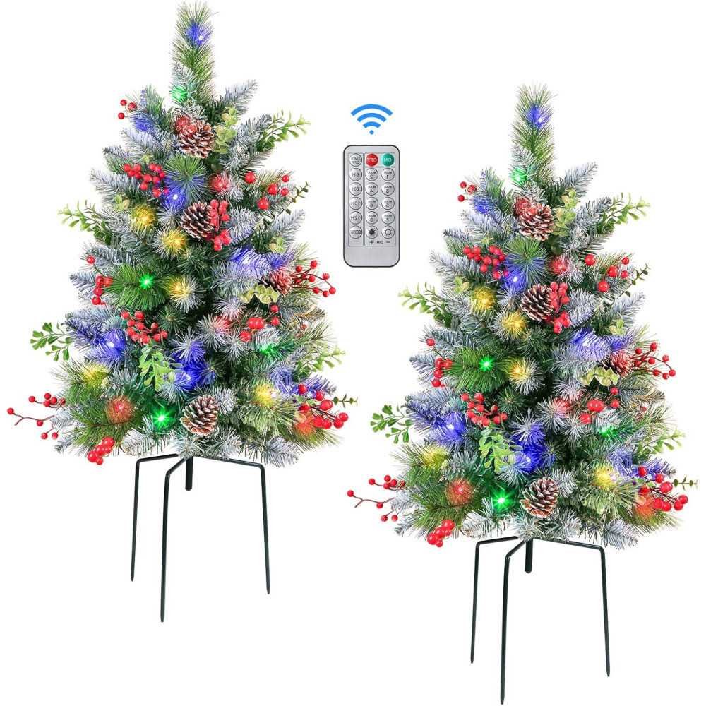 24.5 Inch Pre-lit Trees with Remote Control & Multi-Color Lights - Perfect Porch Decor for a Festive Home & Yard Display | TekChoice Electronics