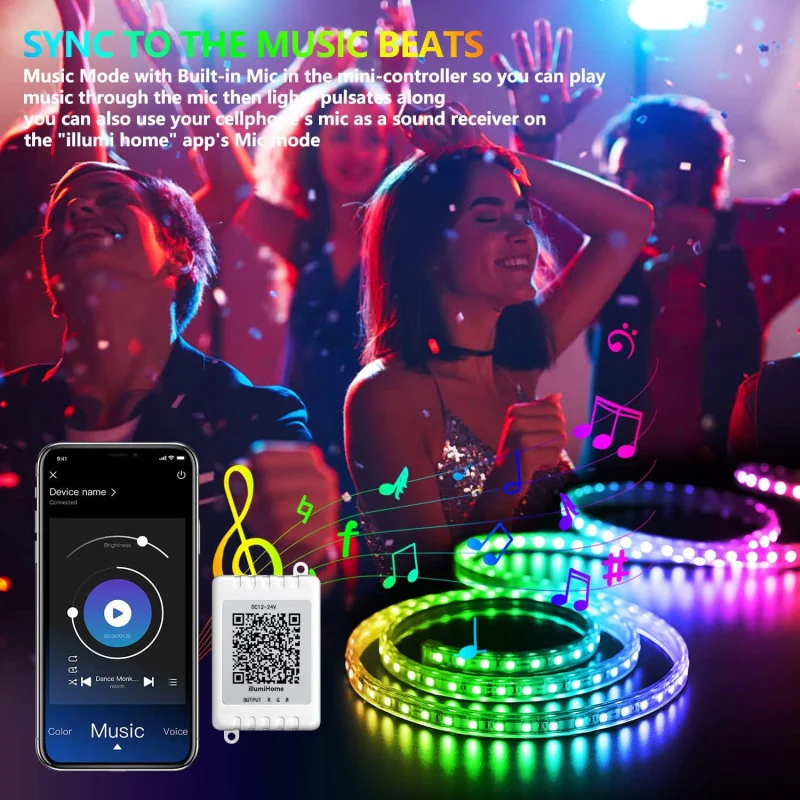 Color Changing LED Strip Lights - Music Sync, Remote App Control, Built-in Mic - Complete Set
