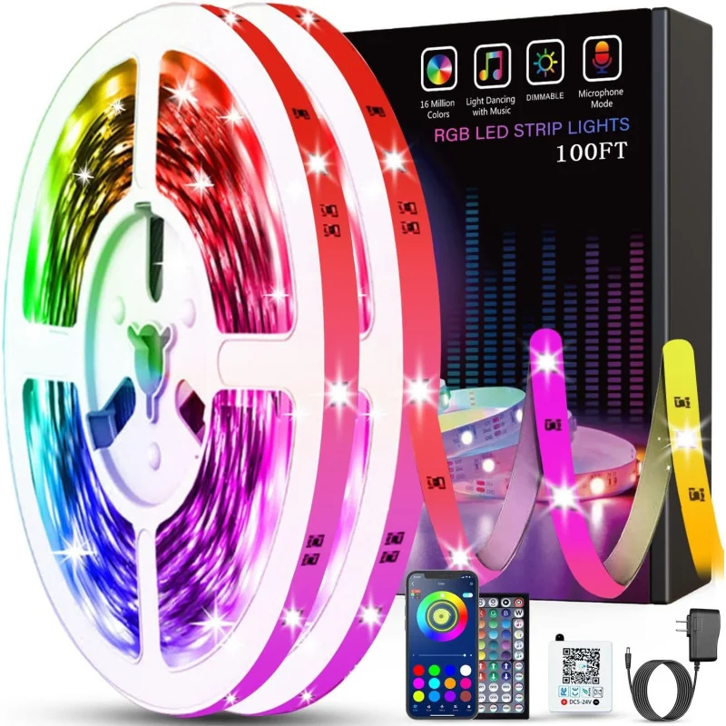 Tenmiro Music Sync Color Changing Strip Lights w/ Remote and App Control RGB Strip