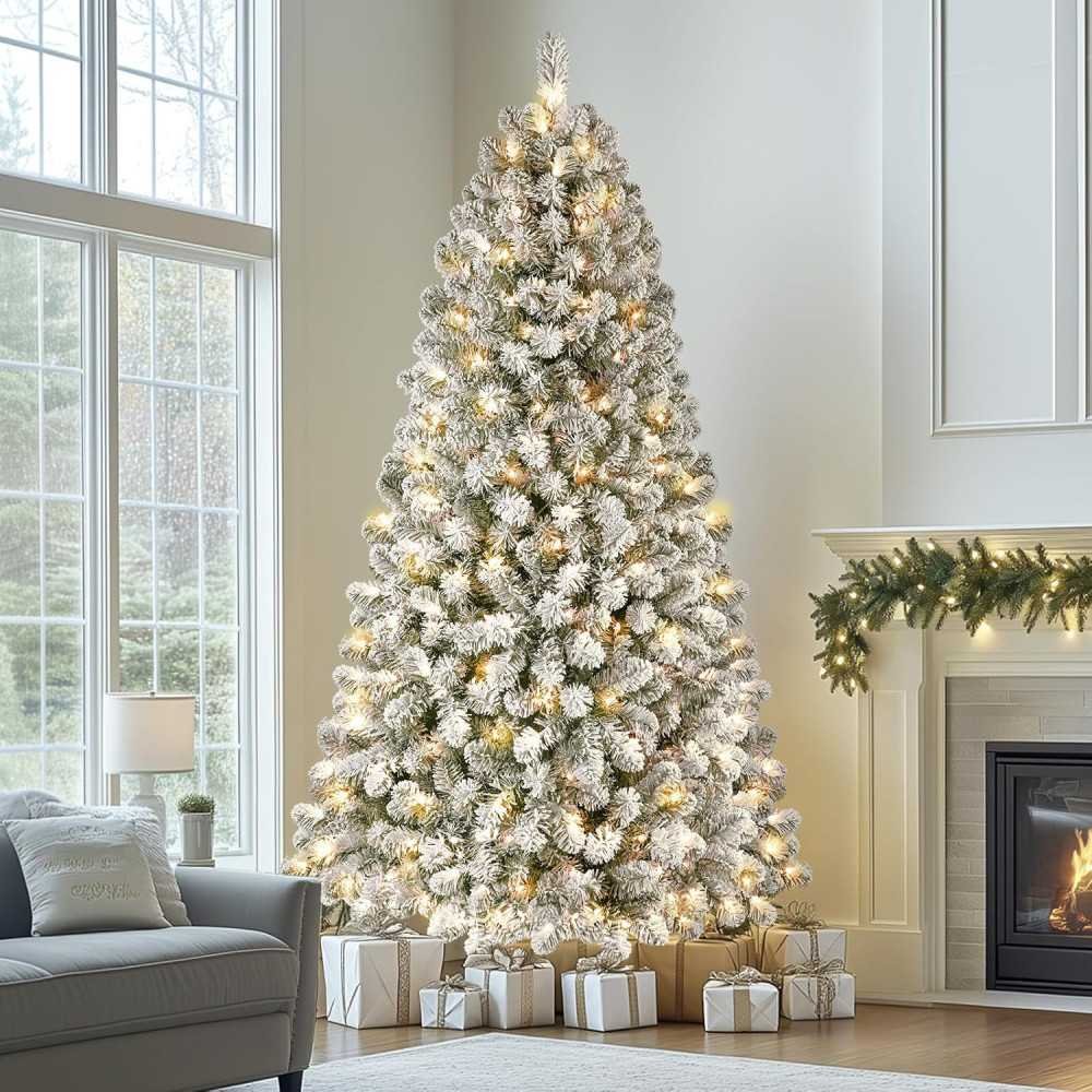 Snow Flocked Christmas Tree with Warm White Lights for Festive Decor | TekChoice Electronics