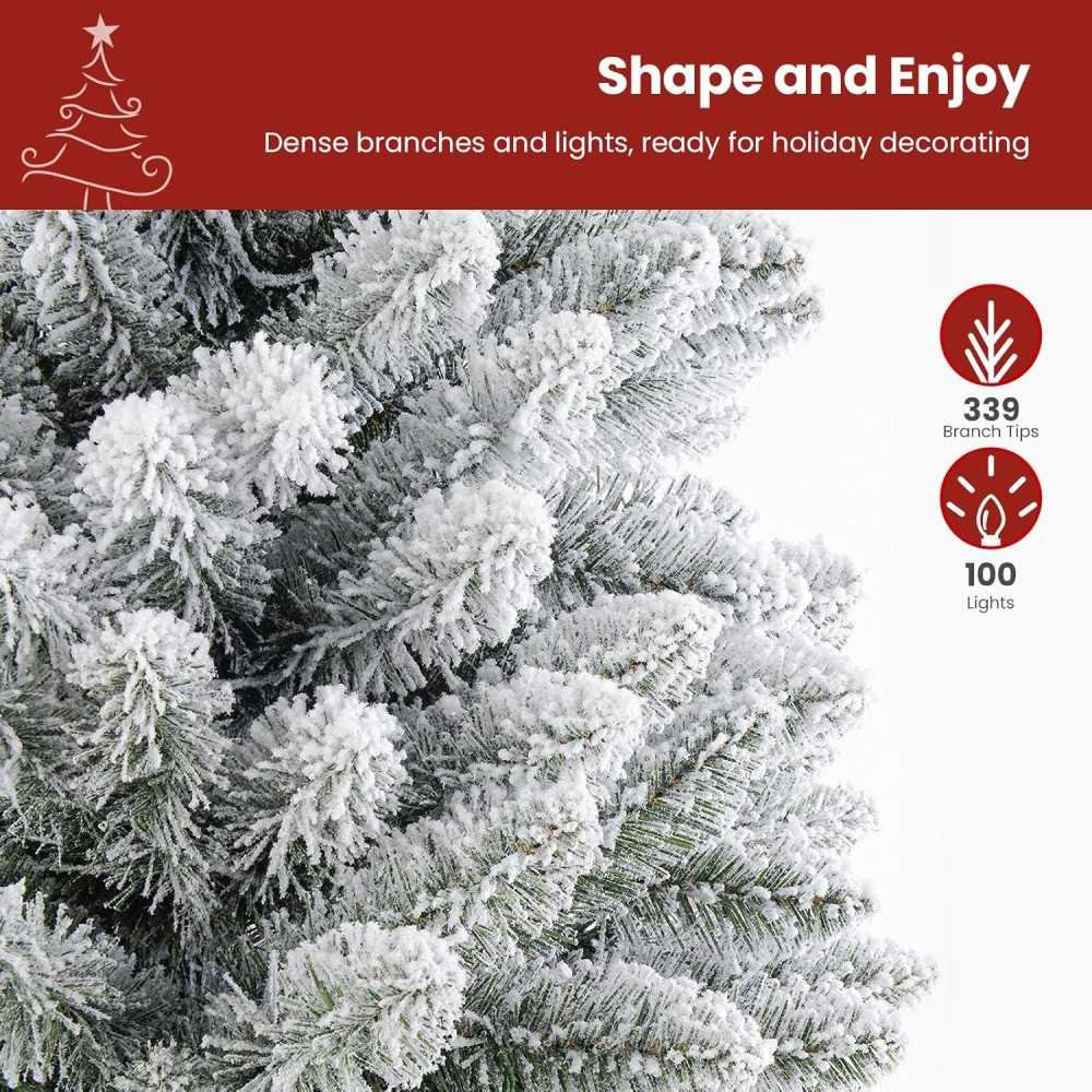 Snow Flocked Christmas Tree with Warm White Lights for Festive Decor | TekChoice Electronics