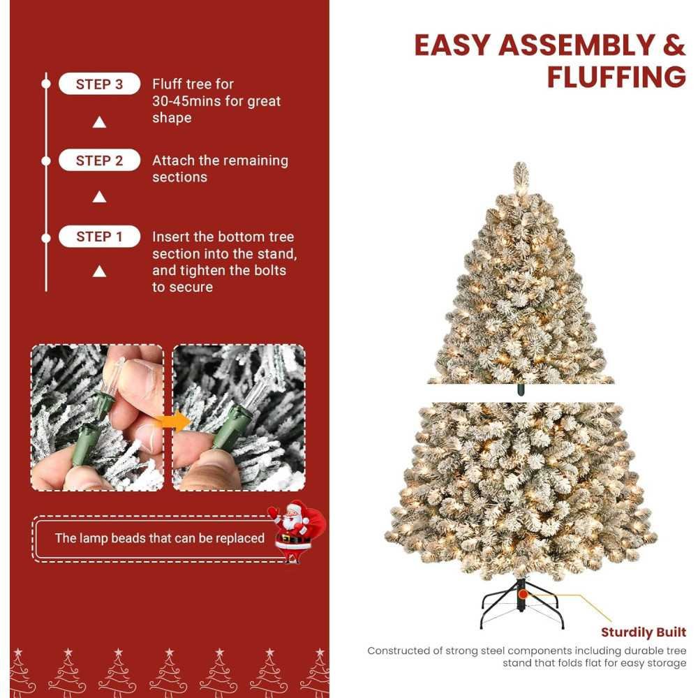 Snow Flocked Christmas Tree with Warm White Lights for Festive Decor | TekChoice Electronics