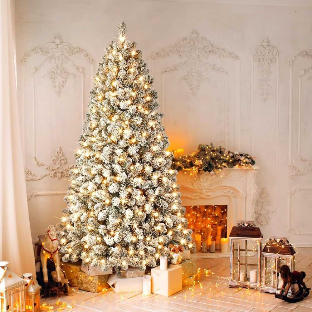 Snow Flocked Christmas Tree with Warm White Lights for Festive Decor | TekChoice Electronics