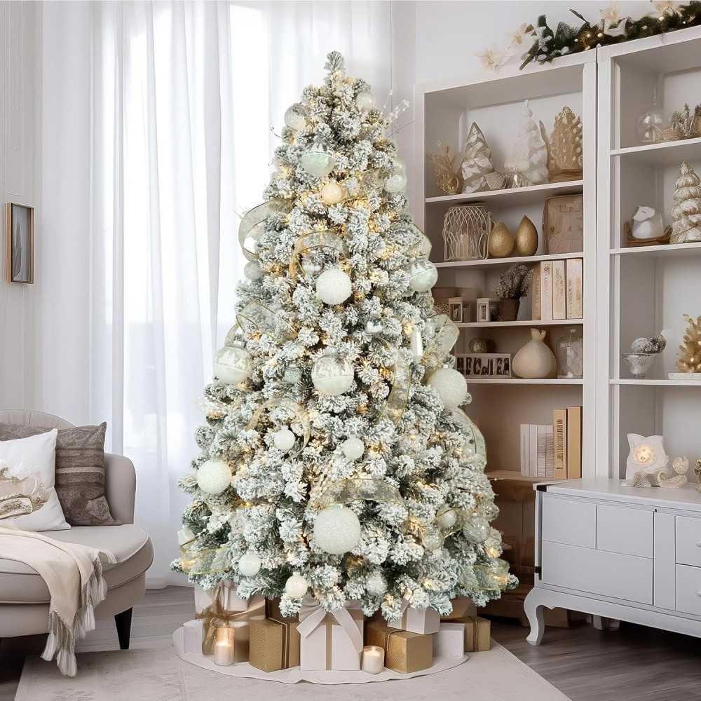 Snow Flocked Christmas Tree with Warm White Lights for Festive Decor | TekChoice Electronics