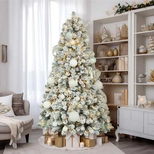 Snow Flocked Christmas Tree with Warm White Lights for Festive Decor | TekChoice Electronics