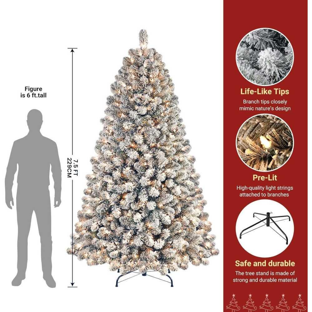 Snow Flocked Christmas Tree with Warm White Lights for Festive Decor | TekChoice Electronics