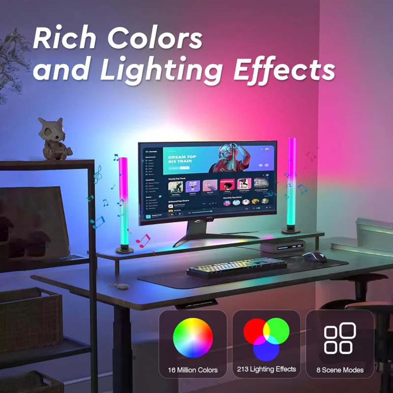 Smart RGB Light Bar: Music Synced, Multiple Scene Modes, and Immersive Color Spectrum