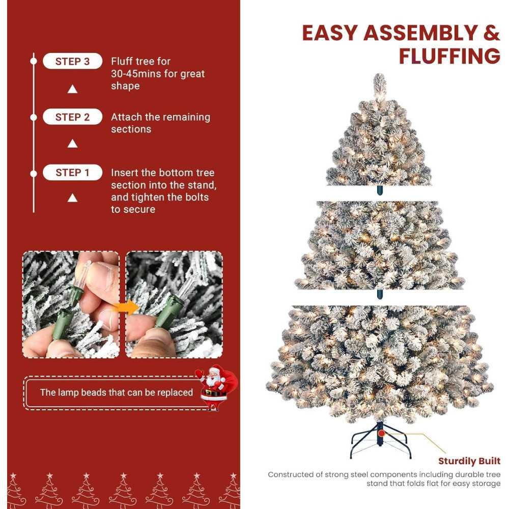 Snow Flocked Christmas Tree with Warm White Lights for Festive Decor | TekChoice Electronics