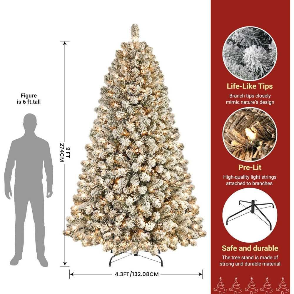 Snow Flocked Christmas Tree with Warm White Lights for Festive Decor | TekChoice Electronics