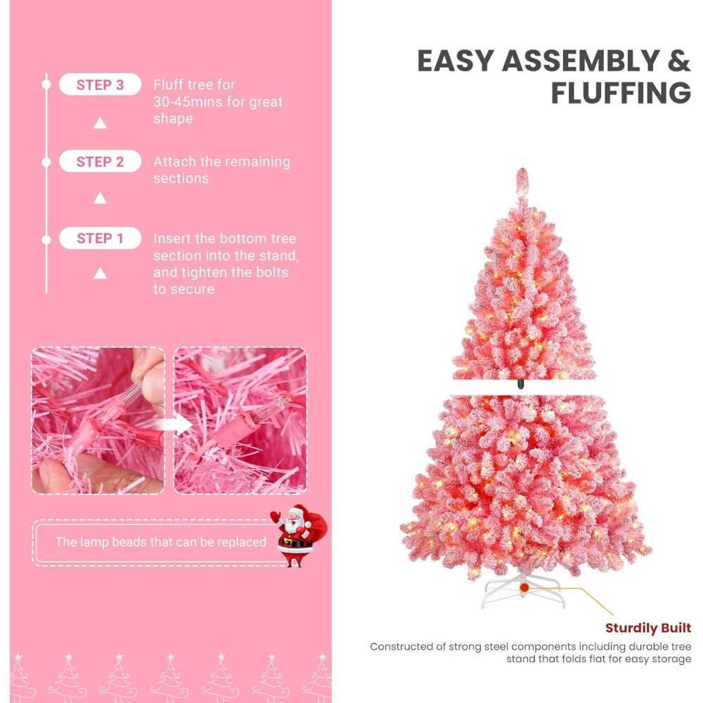 Snow Flocked Christmas Tree with Warm White Lights for Festive Decor | TekChoice Electronics