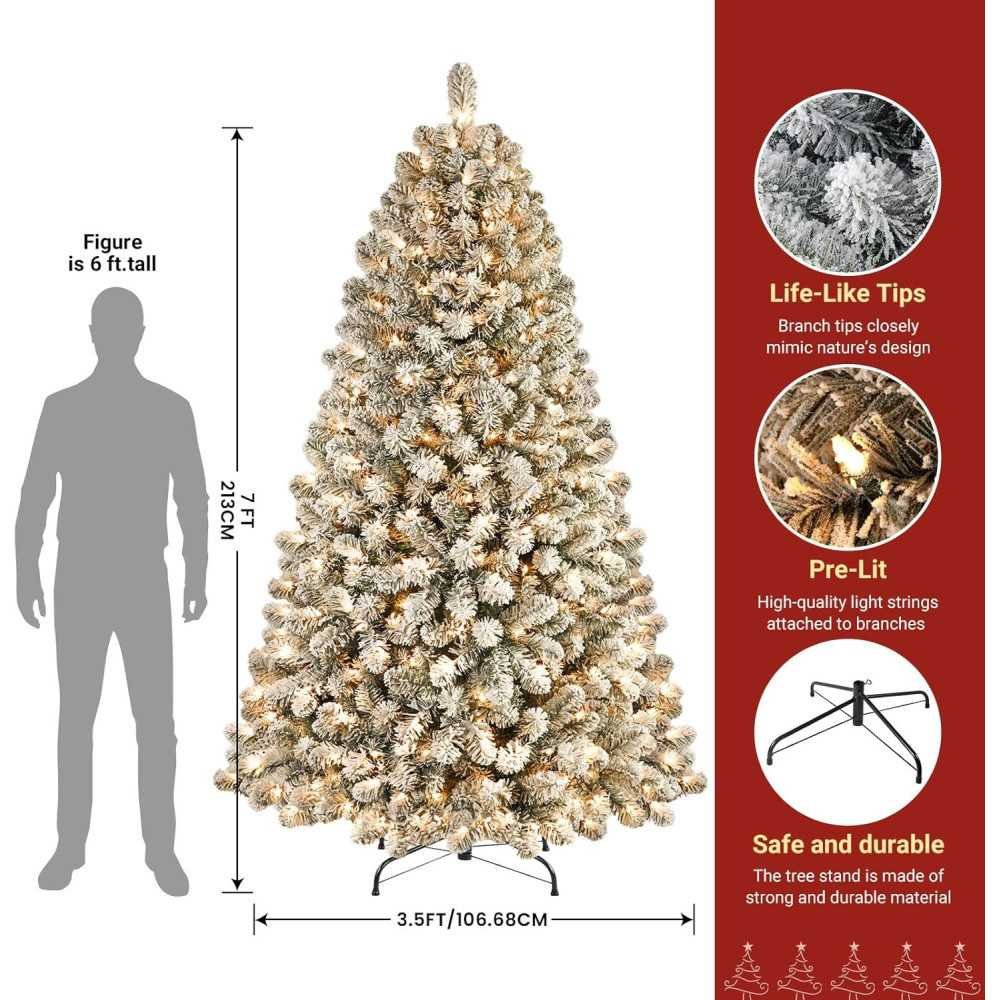 Snow Flocked Christmas Tree with Warm White Lights for Festive Decor | TekChoice Electronics