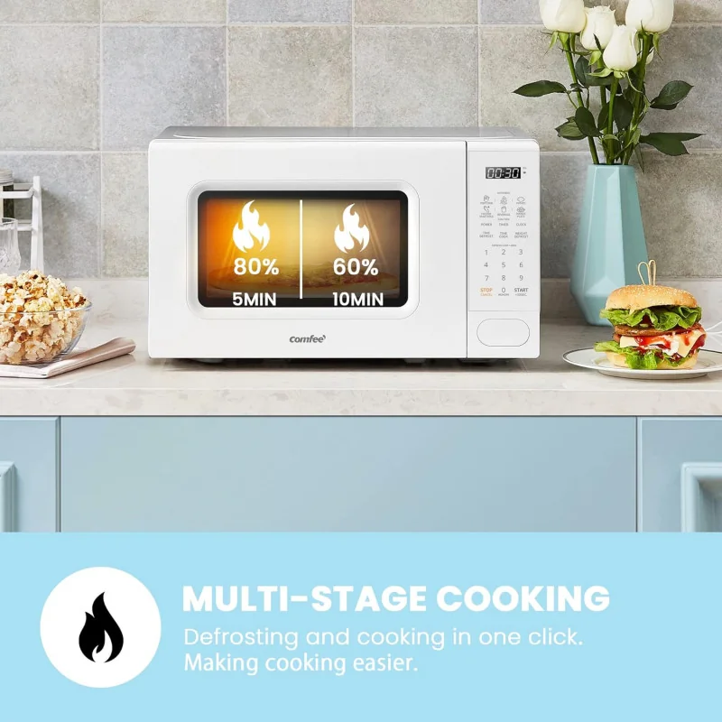 COMFEE Countertop Microwave Oven: w/ 11 power levels, Fast Multi-stage Cooking, Turntable Reset Function