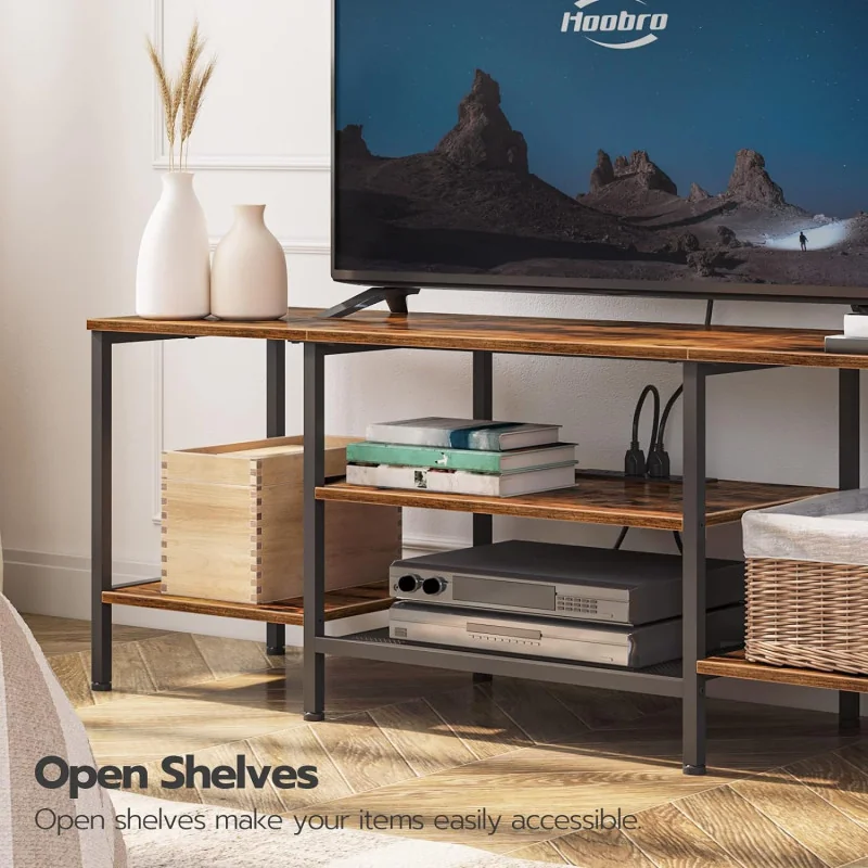 TV Stand w/ Power Outlets & Open Storage Shelves Cabinet - Suitable For TV's Ranging From 75 inches