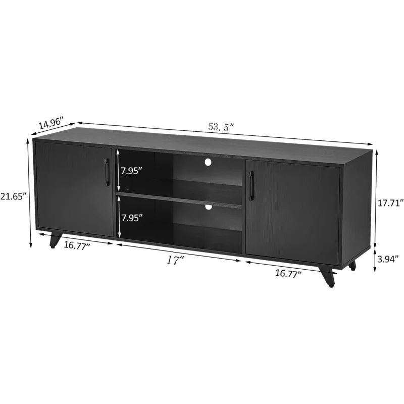 Modern Farmhouse TV Entertainment Center Stand w/ 2 Doors and Open Shelves - Suitable For TV's Ranging From 70 Inches