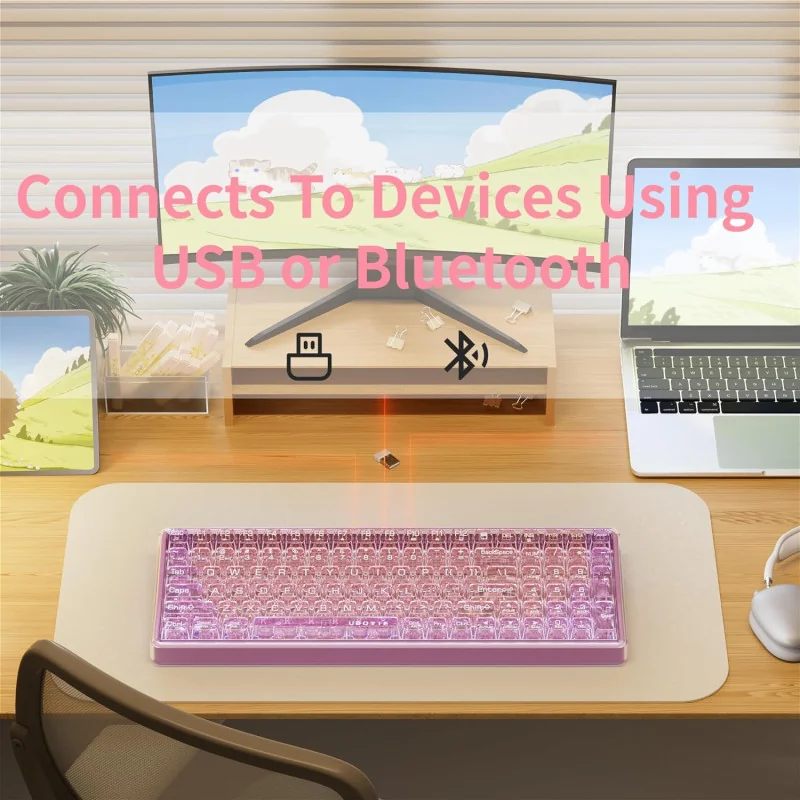 Bluetooth Wireless Transparent Keyboard – Dual Mode Connectivity with BT1, BT2, and USB Receiver