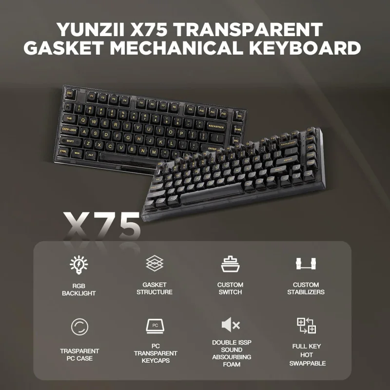 X75 82-Key Hot Swappable Mechanical Keyboard w/ Transparent Keycaps