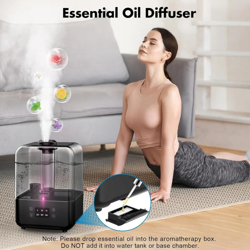 Top Fill Ultrasonic Air Humidifier with Remote Control, Essential Oil Diffuser, and Rotatable Nozzle